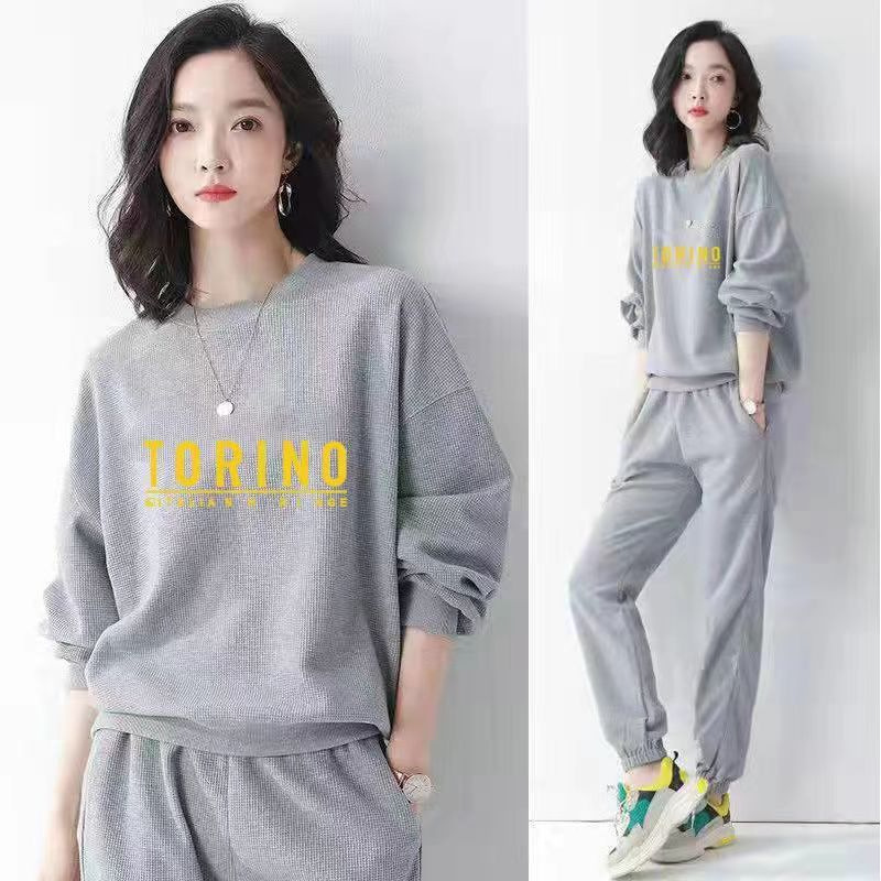 플러스 사이즈 지방 MM200 KG 스포츠 세트 여성의 봄과 가을 새로운 느슨한 패션 긴 소매 조끼 캐주얼 투피스 패션