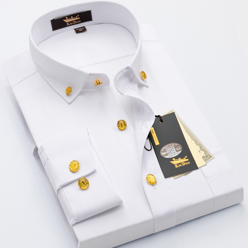 Jindun High-end Light Luxury Copper Button Long Sleeve Shirt Men's Business Casual Solid Color Shirt Non-ironing Anti-wrinkle Button Collar Shirt Jindun High-end Light Luxury Copper Button Long Sleeve Shirt Men's Business Casual Solid Color Shirt Non-ironing Anti-wrinkle Button Collar Shirt