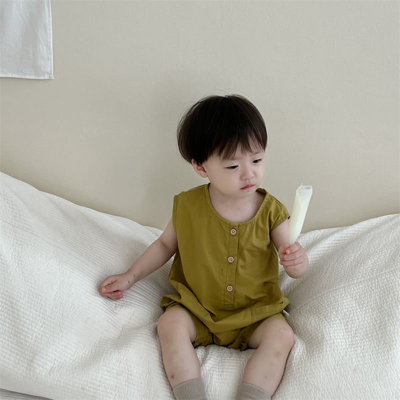 Mono de manga corta de verano para bebés Estilo delgado Ropa para niños coreanos Traje de escalada corto para niños Estilo de verano Bolso para bebé Pedo vestido de verano