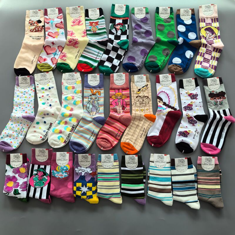 Yamei Casual Versatile Four-Season New Trendy Floral Socks Mid-Tube Cotton Socks Japanese Style Sweat-Absorbent Fashionable Versatile