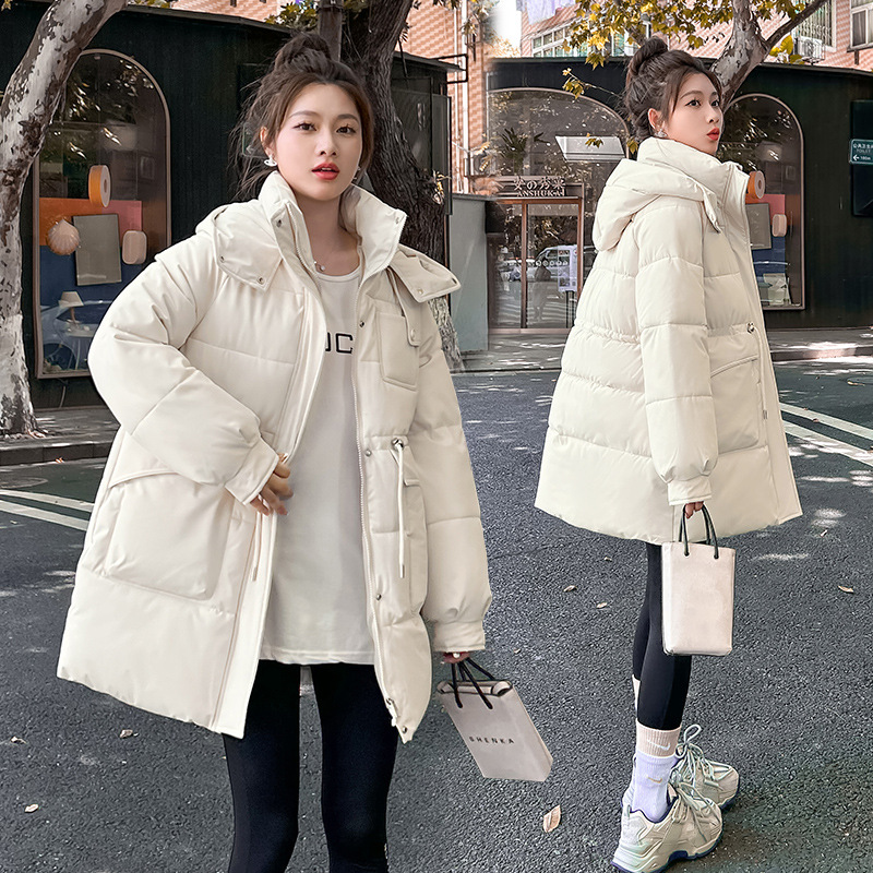 Ropa de algodón para mujeres invierno 2024 nueva chaqueta de algodón suelta media y larga con capuzas gruesas chaqueta de algodón de moda coreana para mujeres image 1