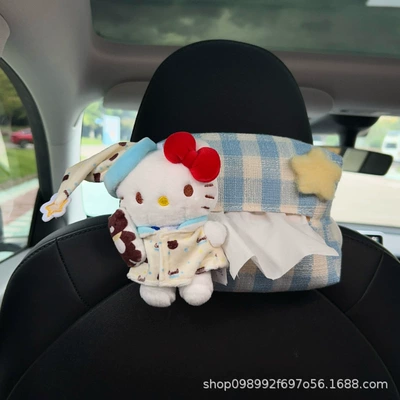 2025 New Car Tissue Box Creative Cartoon Cute High-End Armrest Box Car Tissue Box Hanging Decoration (Car tissue box/set) - kitty-tissue-box-available-on-chair-back
