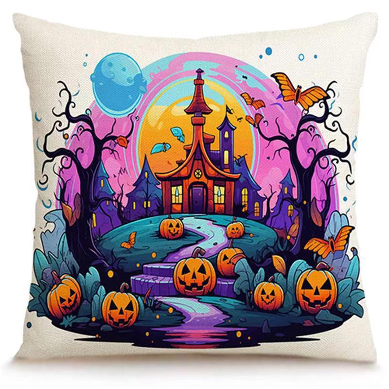 Transfronterizo Amazon Halloween impresión lino almohada cubierta bruja calabaza decoración doméstica almohada cubierta