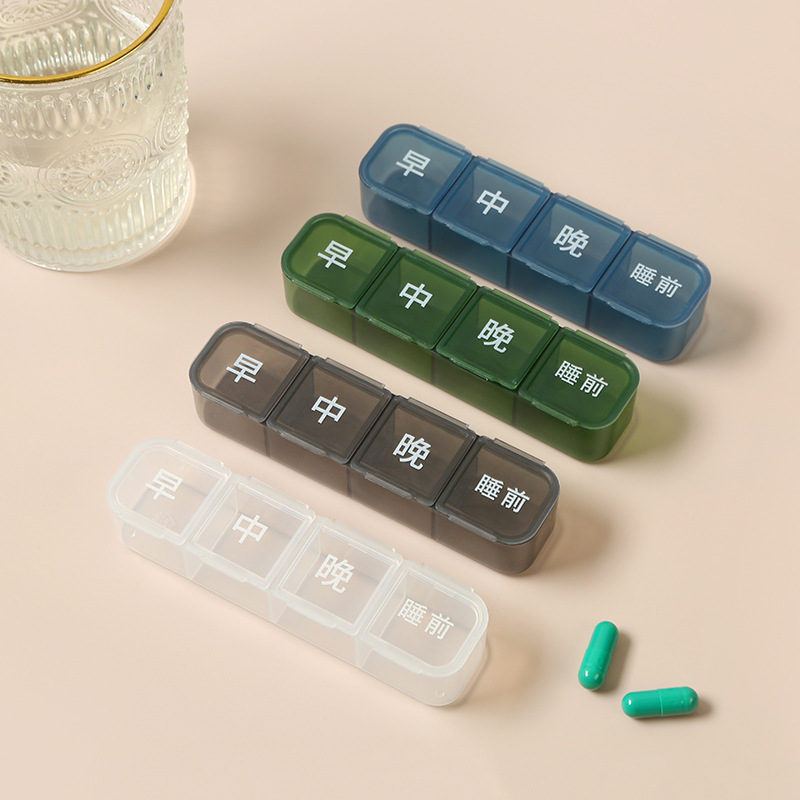 New Four-Meal-A-Day 4-Compartment Pill Box for Breakfast, Lunch, Evening and Bedtime Pills and Tablets Packaging Storage Box Mini Small Pill Box