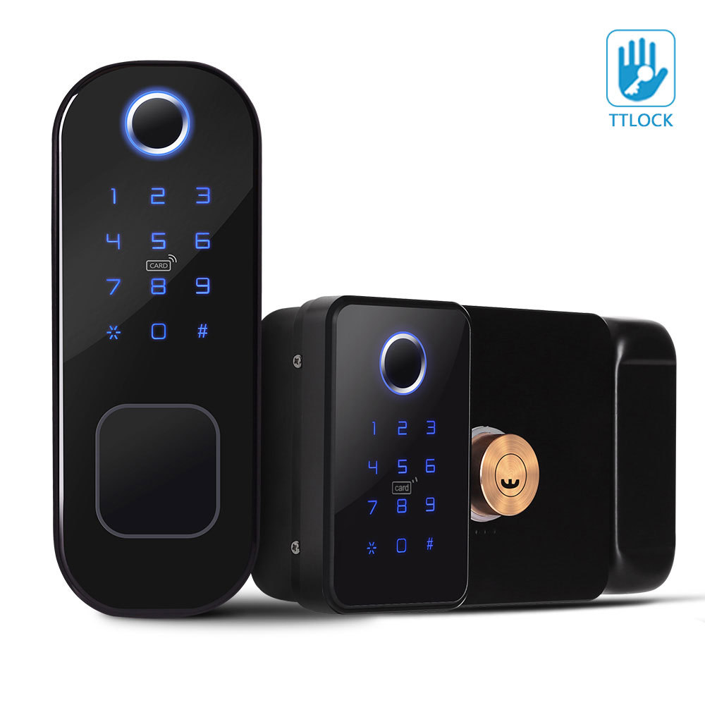 牛头锁智能密码外装门锁通通涂鸦双面指纹庭院锁代发smart lock