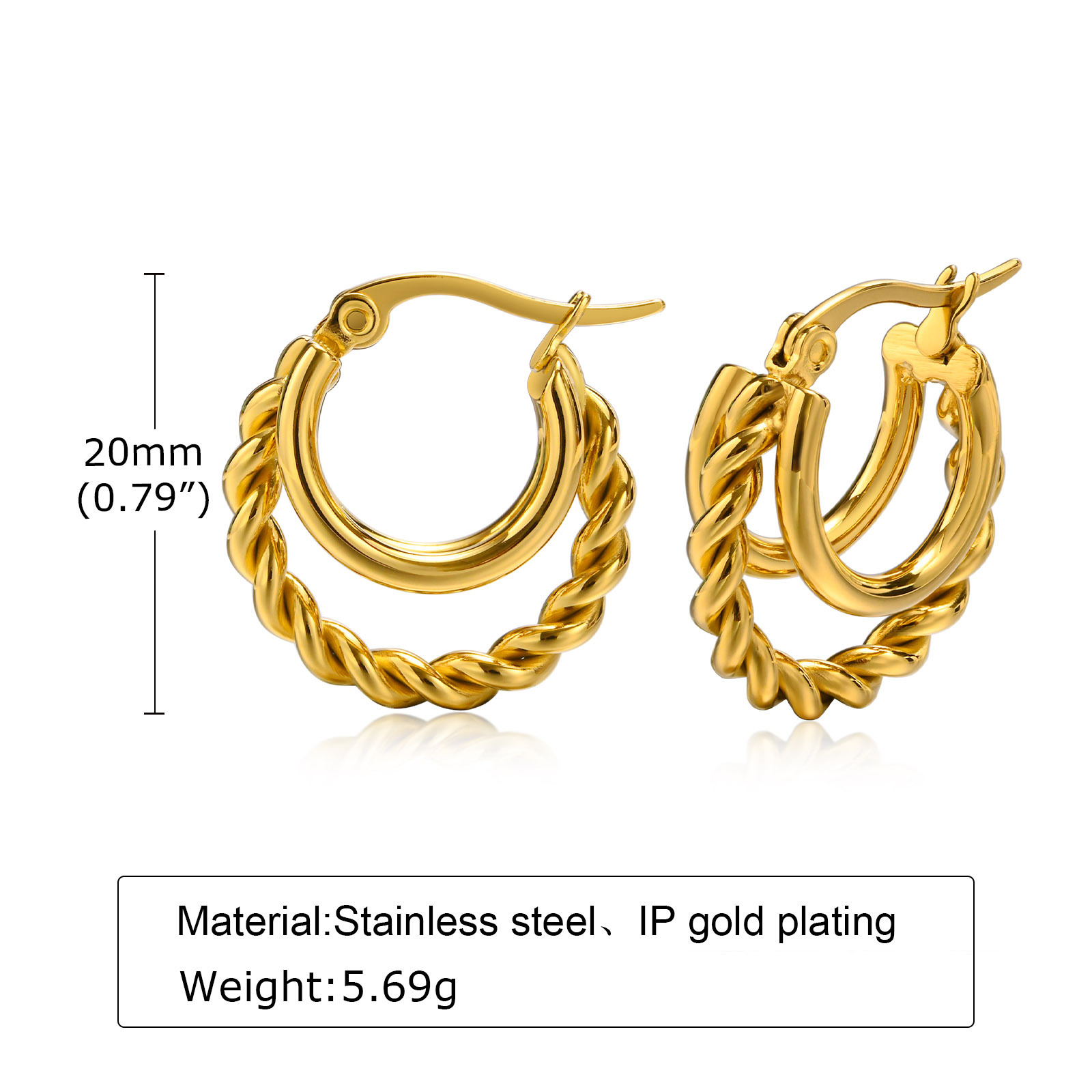 8g Weight 0.03µm-0.05µm Gold Plating Thickness Earrings Event & Party Supplies Fashion Solid Color Plating 201 Stainless Steel Stainless Steel Earrings