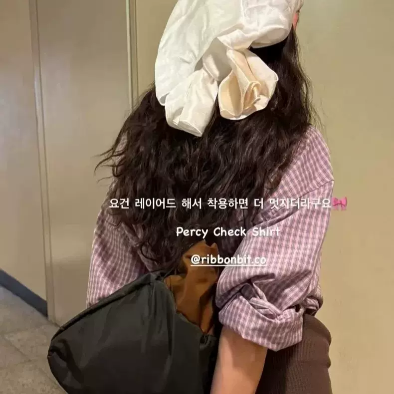 现货 2025秋季新韩国东大门Ri*bonbit翻领撞色格纹长袖衬衫上衣女