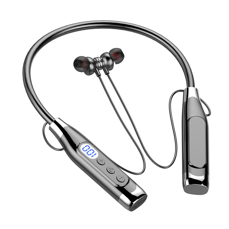 新型の無線のbluetoothのイヤホンは首の式のデジタル表示の重低音のゲームのk歌の運動のイヤホンを掛けて耳の式の大きい電池に入ります。|undefined