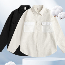 男装个性休闲男装衬衫港风宽松版泡泡布工装上衣双袋涤棉长袖衬衣