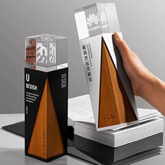 新商品の木造の水晶のトロフィーはオーダーメイドして創意的で高級な大気の年会の優秀な従業員の金属のトロフィーをしてオーダーメイドします。
