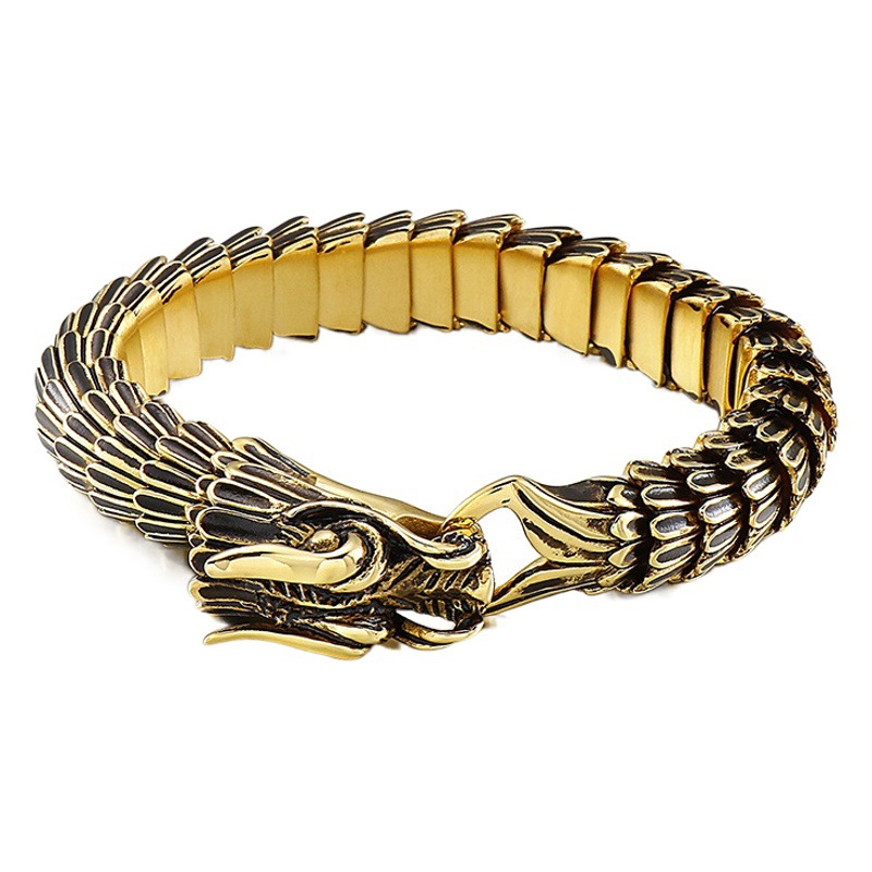 Doce Zodiaco dragón pulsera dragón escala patrón domineering hombres pulsera vintage Acero inoxidable quilla pulsera ventas directas de fábrica
