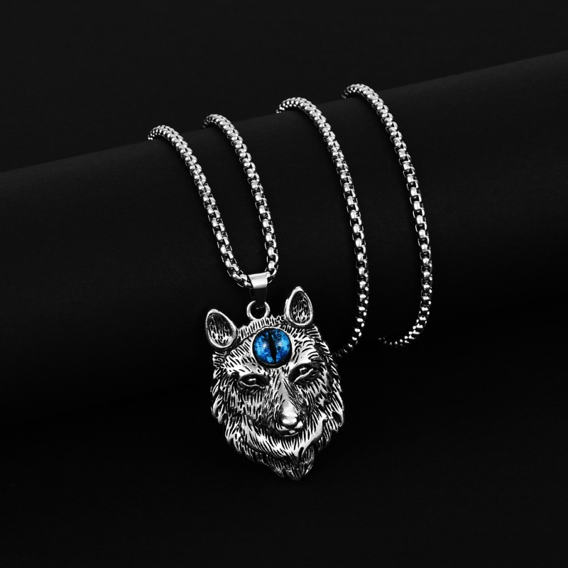 Punk Wolf Head Men's Devil's Eye Personalized Trendy Heap Pendant Necklace_voghion.com