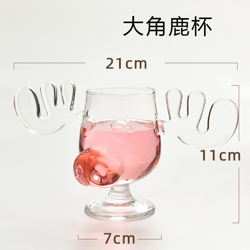Fábrica al por mayor creativa borosilicato ELK taza de vidrio Reno Copa Antler copa de vino regalo de Navidad