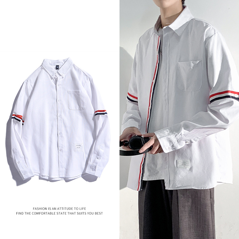 Chemise à manches longues pour hommes, tendance coréenne décontractée, belle chemise d'automne décontractée Joker, manteau à doublure blanche, pouces._voghion.com