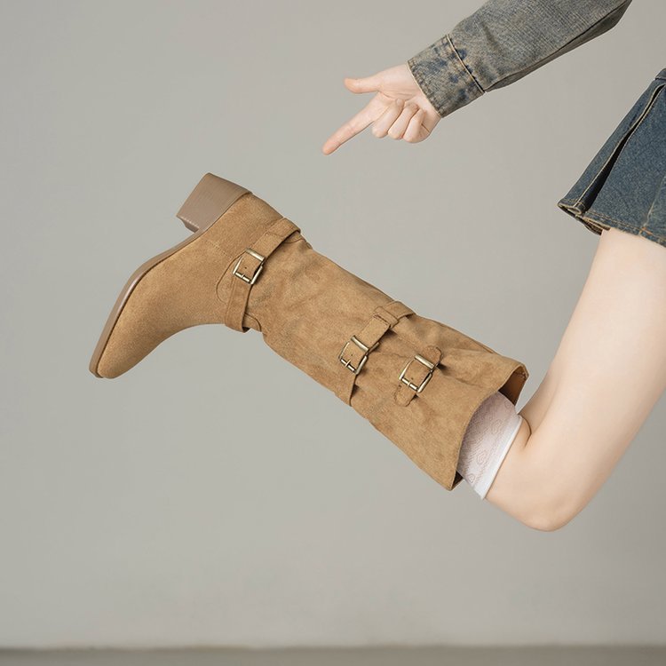 Cross-border francés tacones gruesos botas de camisa 2026 nuevas botas de primavera y otoño versátiles delgadas botas Martin