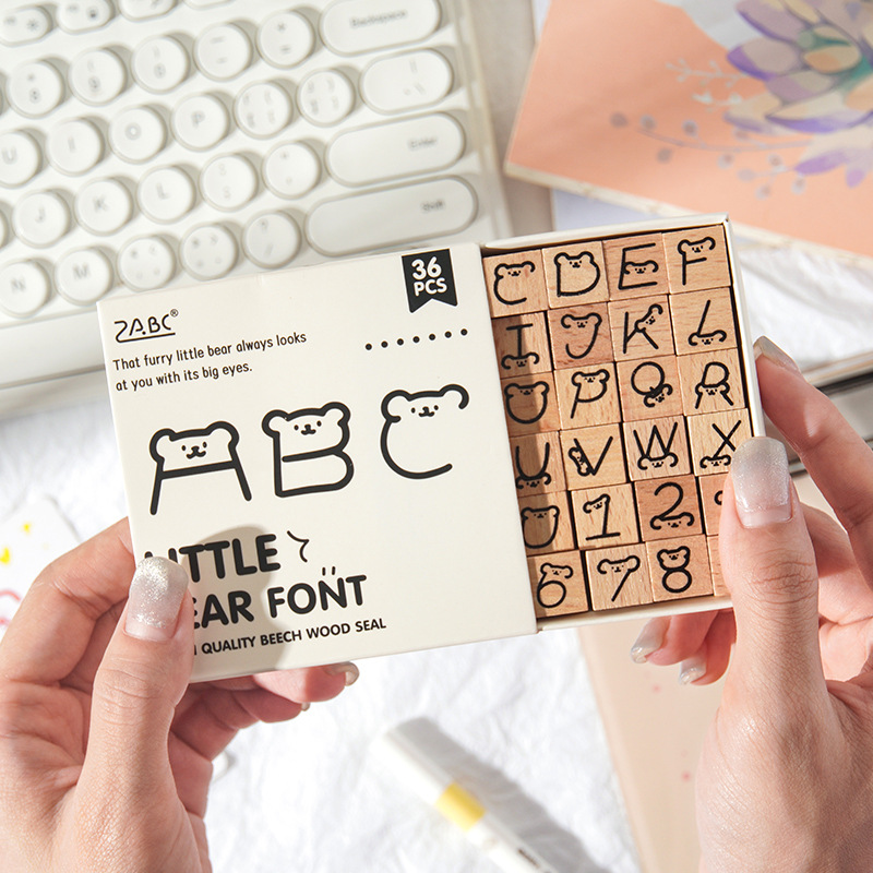Sello de madera de Yuezhen serie de sellos de la suerte números retro letras inglesas bricolaje sello de cuentas de mano para niños
