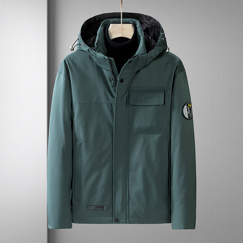 Autumn and Winter short hooded down jacket men's 90 white duck down detachable hat anti-drilling velvet waterproof salary warm men's jacket