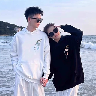 秋冬oversize加绒连帽卫衣男女上衣特别情侣装潮牌班服保暖打底衫