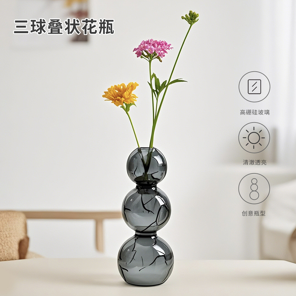 Creativo simple burbuja hidropónico vasos de vidrio esférico vasos de flores elegante gris decoración de la mesa