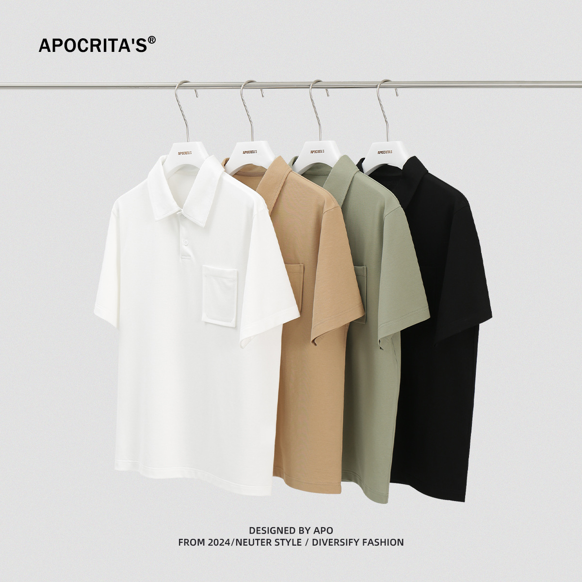 APO男装|单边贴袋男士POLO衫2024夏季新款简约休闲纯色短袖体恤男