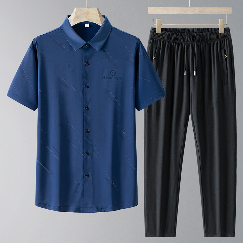 Traje deportivo de seda de hielo de verano para hombres, nuevas camisas de mediana edad y ancianos, ropa deportiva informal delgada de secado rápido para hombres