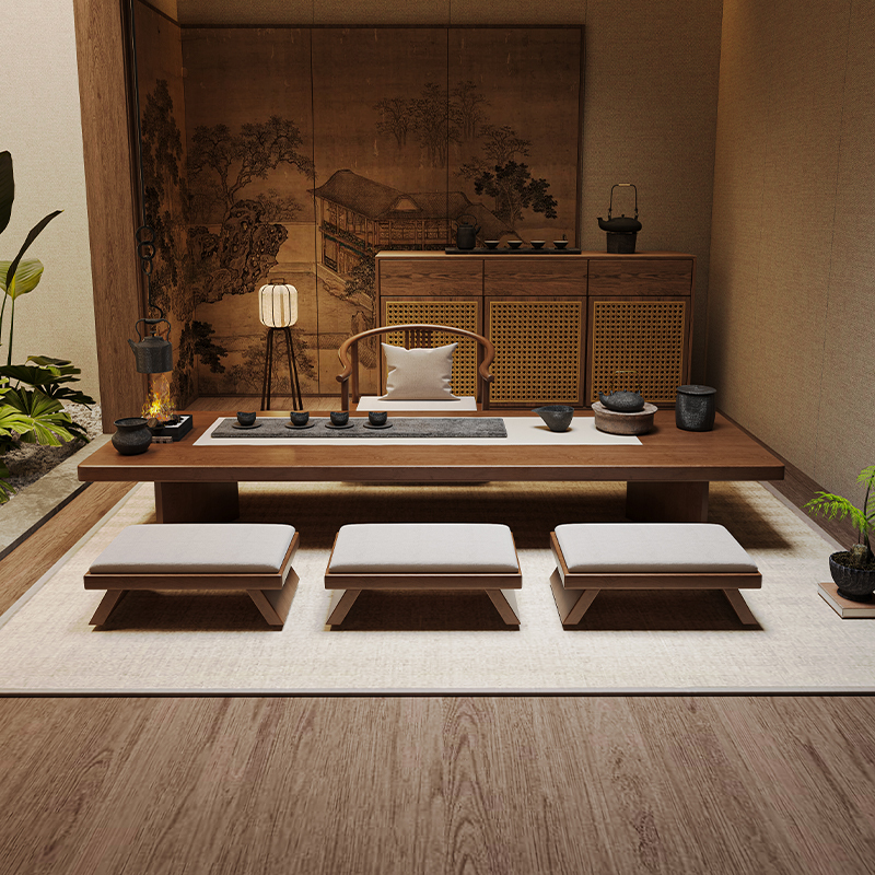 宋代美学畳茶卓禅意日本式家庭用新中国式実木ベランダの窓台の小さな茶台|undefined