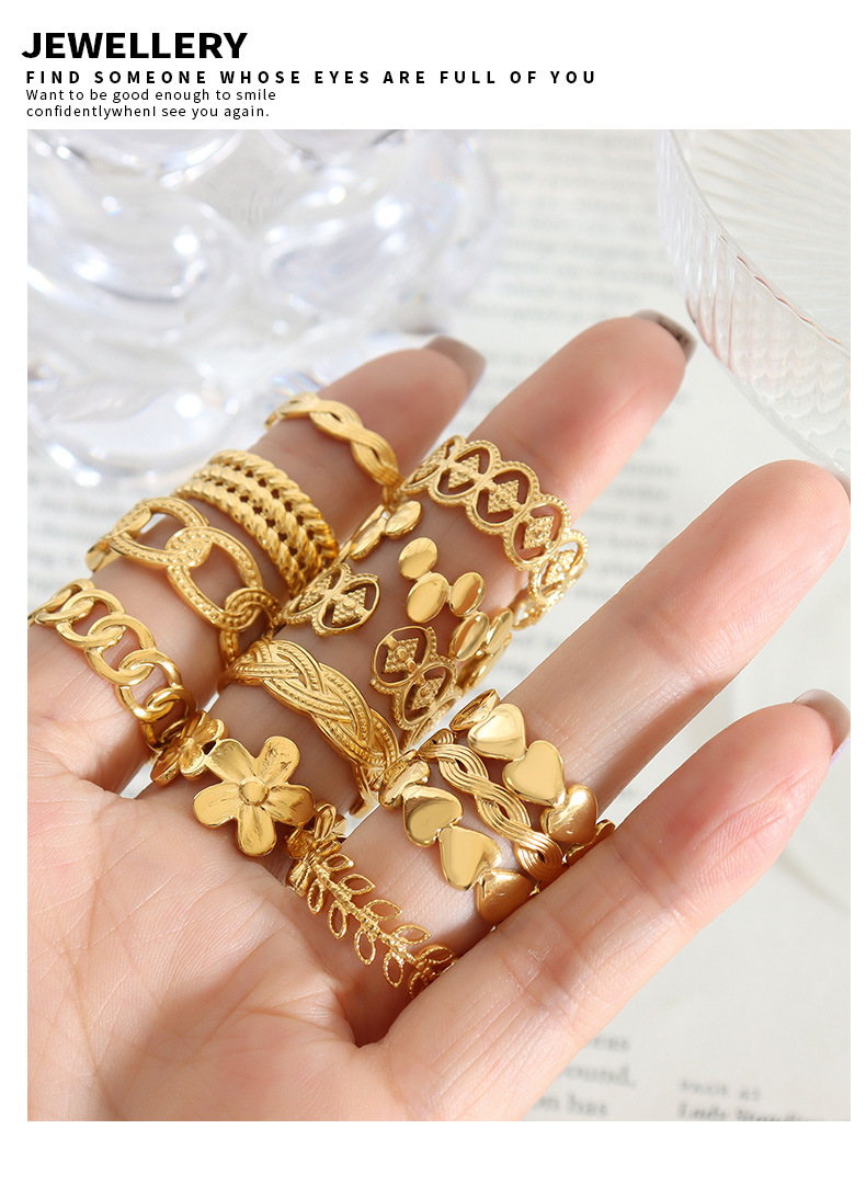 Geometric Pattern Wholesale Jewelry Fashion Geometric 304 Stainless Steel 18K Gold Plated Open Ring