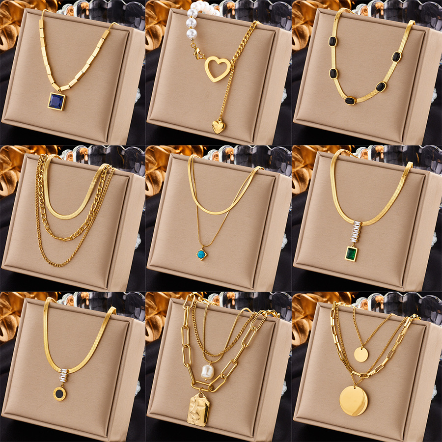 25g Weight Wholesale Jewelry Lady Geometric Titanium Steel Zircon Plating Necklace