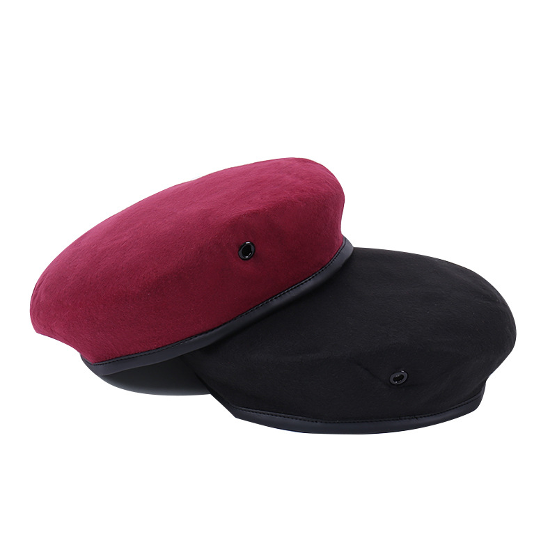 Transfronterizo lana nueva boina hombre y mujer al aire libre muestra cara pequeña seguridad al aire libre batalla cuadrada marina boina