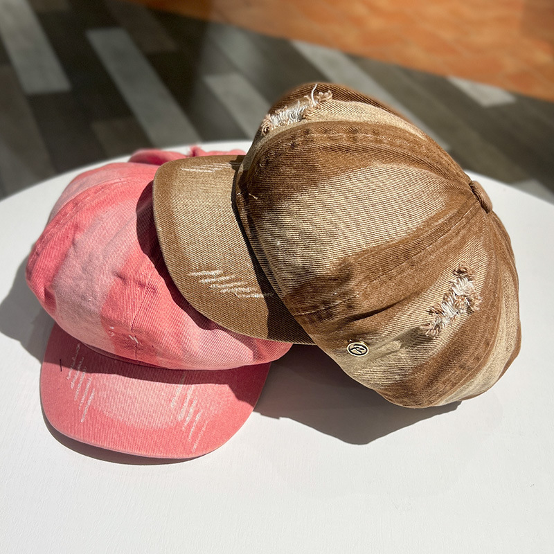 Retro lavado con agua vaquero sombrero de ocho ángulos para mujeres, boina de nube, agujero de moda, sombrero de lengua de pato