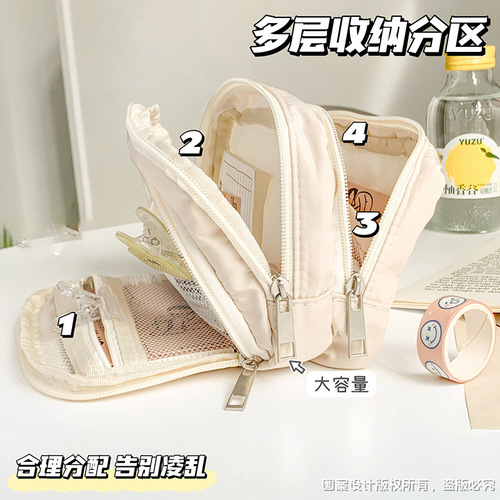 New simple small fresh pencil case for high school students large capacity three-layer storage stationery bag for girls high-looking stationery box