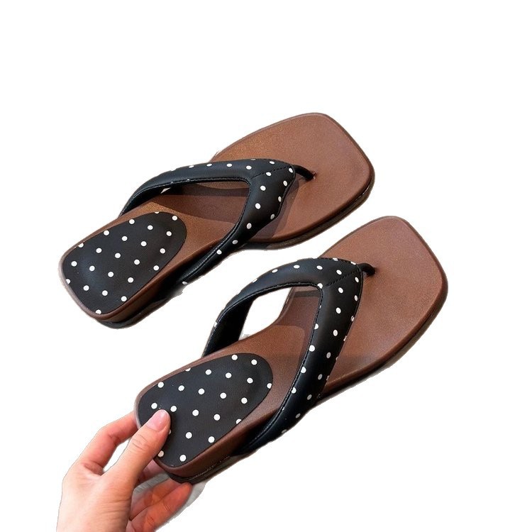 La parte inferior gruesa francesa de ondas de punto de pendiente de talón clip zapatillas de flipper para mujeres verano 06 nuevo no cansado con zapatillas frías image 5