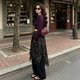 2026海边小众复古浪漫设计艺术半裙氛围缎面半身裙层叠高级屁帘女