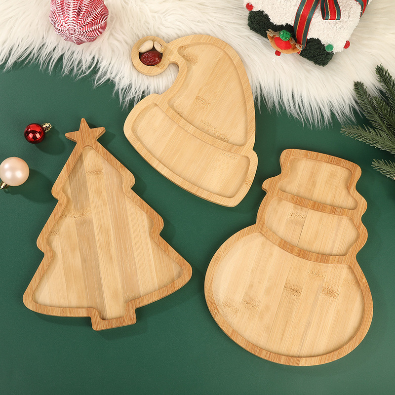 Cross-Border Christmas Household Bamboo Tableware Tray Decoration Christmas Portable Tray Party Party Dessert Nuts