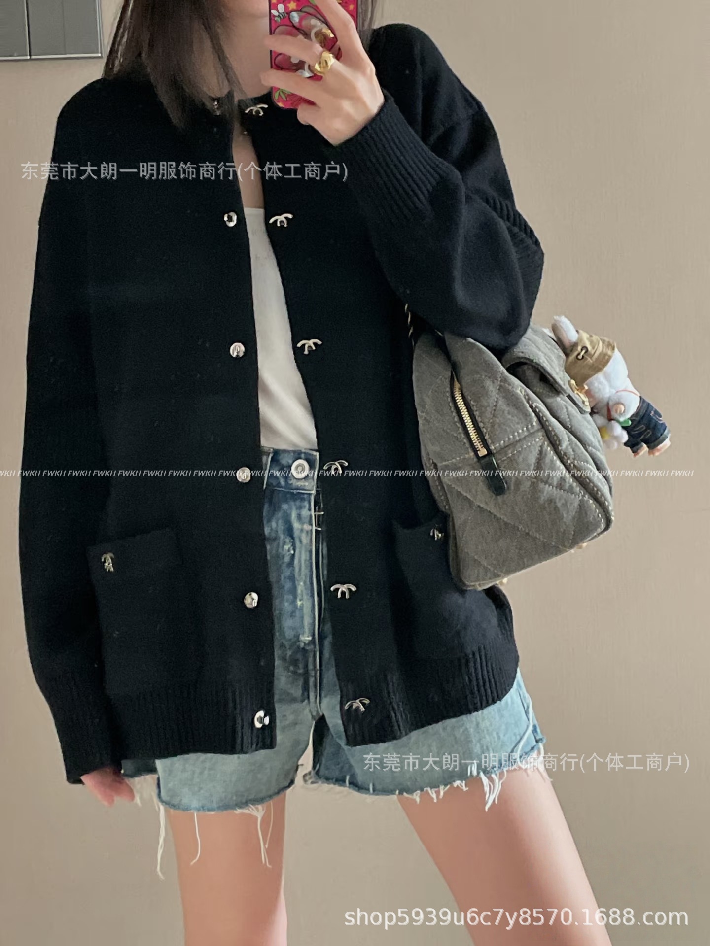 High-End Version in Stock C Brand Chanel-Style Backpack Buckle Knit Cardigan Double C Buckle Unisex Cardigan Sweater