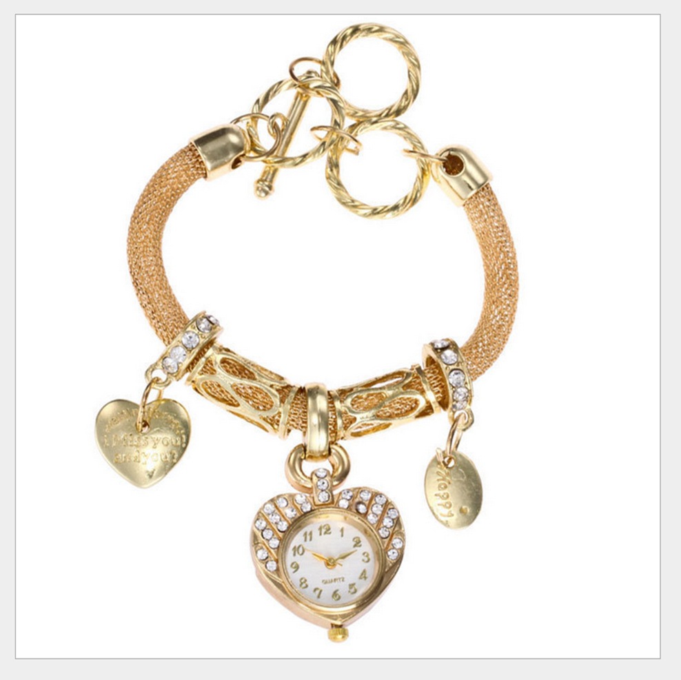 Bracciale da donna Instagram moda diamante oro pesca cuore decorazione temperamento studentessa orologio in lega di quarzo_voghion.com