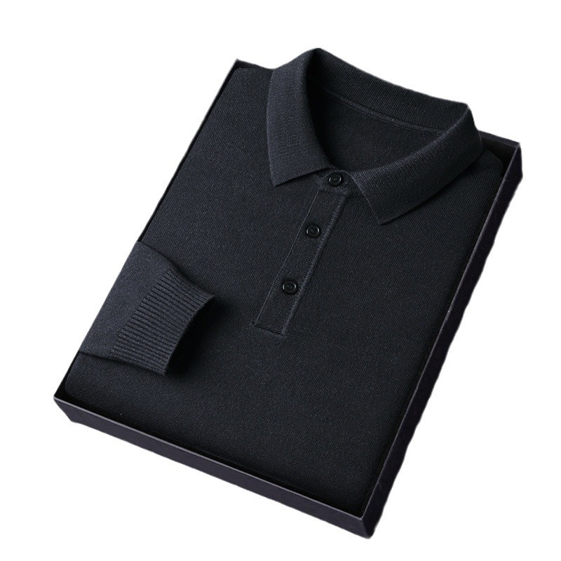 Long sleeved collar knitted men, autumn and winter new collection, solid color, middle-aged commuting, simple base_voghion.com