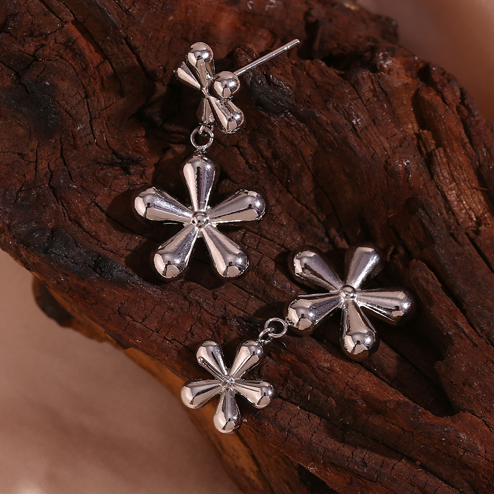 Two Small Flower Pendant Stainless Steel Earrings