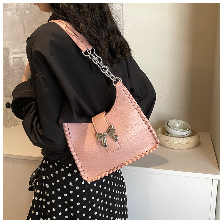 Women's Small Pu Leather Bow Knot Streetwear Zipper Underarm Bag display picture 8