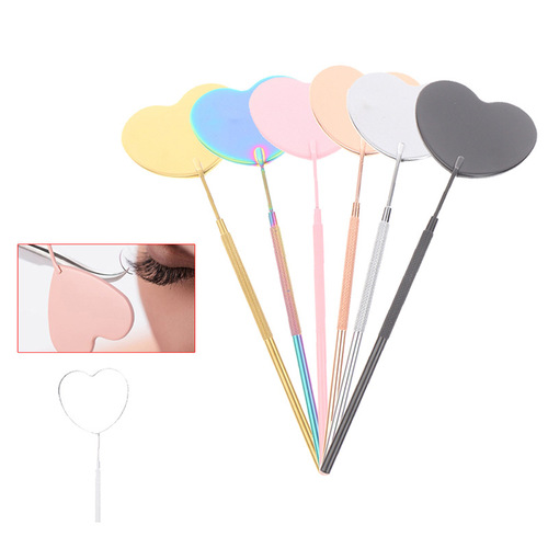 New Cross-border Exclusive Stainless Steel Graft Eyelashes Inspection Mirror Makeup Mirror Heart-shaped Beauty Tool Portable Inspection Mirror
