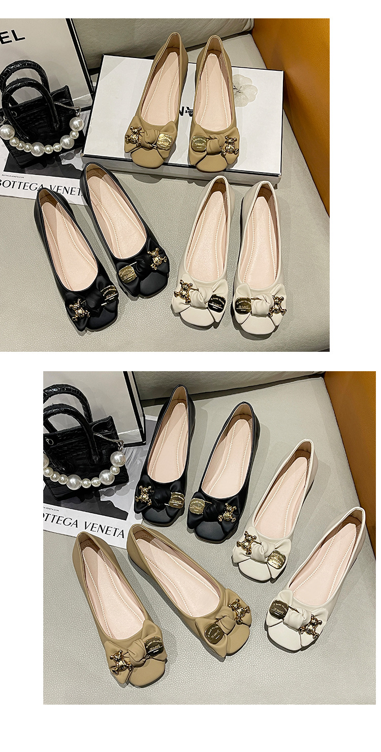 法米姿 蝴蝶结浅口软底豆豆鞋春季新款一脚蹬平底瓢鞋