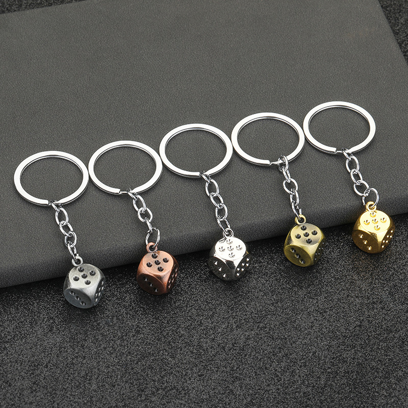 Factory Direct Sales Zinc Alloy Playing Cards Gambling Dice Mahjong Stopper Winning Money Car Keychain Pendant Gift
