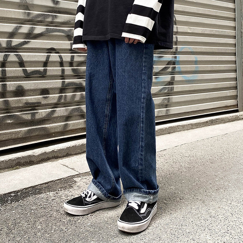 Summer Brand Denim Long Pants for Men Straight Leg Loose Korean Style Ins Hong Kong Style Flowy Floor-Length Wide Leg Nine-Foot Daddy Pants