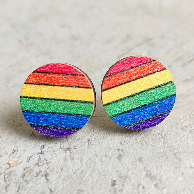 Fashion Rainbow Wood Handmade Womenu0027S Ear Studs 1 Pair