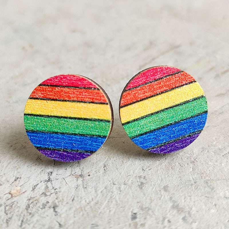 Fashion Rainbow Wood Handmade Women's Ear Studs 1 Pair display picture 2