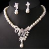 Accessory for bride, evening dress, wedding dress, necklace and earrings from pearl, jewelry, Korean style, for bridesmaid