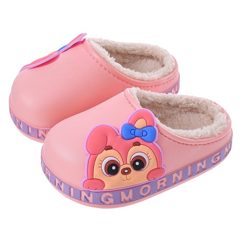 Zapatillas de algodón para niños otoño y invierno calentamiento interior casero zapatos de algodón antideslizantes de dibujos animados zapatos de algodón para niñas