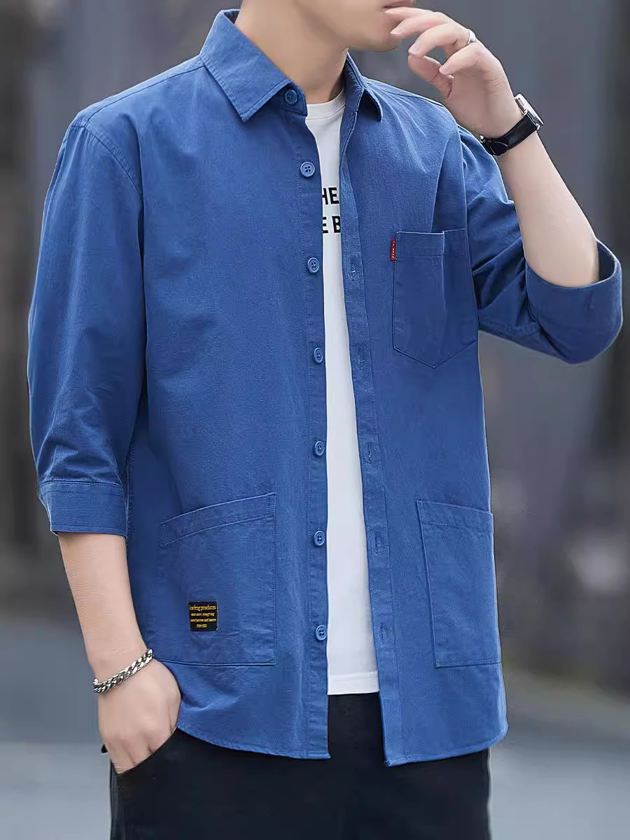 Camisas de primavera y verano para hombres de negocios de manga media de moda de algodón exterior simple de verano simple de ocio