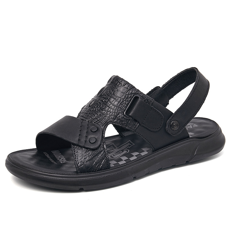 Primera capa de piel de vaca de verano sandalias de los hombres de cuero genuino zapatos casuales de playa de los hombres papá zapatillas de cuero sandalias transpirables zapatos de los hombres suaves