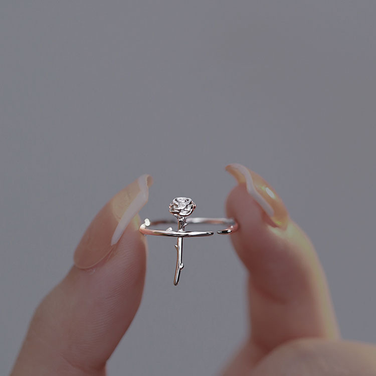 Sunrise 3D rozenbloem ring voor dames, eenvoudig en uniek ontwerp, minimalistische stijl, verstelbare open ring voor de wijsvinger_voghion.com